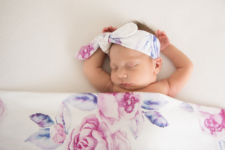 Baby Jersey Wrap & Topknot Set Lilac Skies
