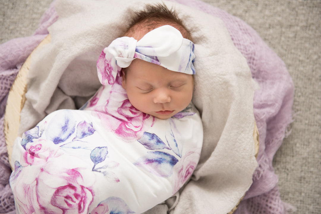 Baby Jersey Wrap & Topknot Set Lilac Skies