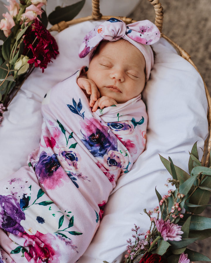 Baby Jersey Wrap & Topknot Set Floral Kiss