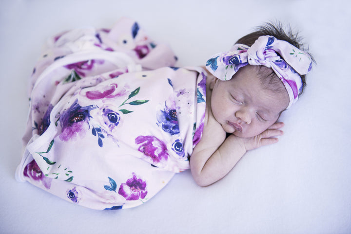 Baby Jersey Wrap & Topknot Set Floral Kiss