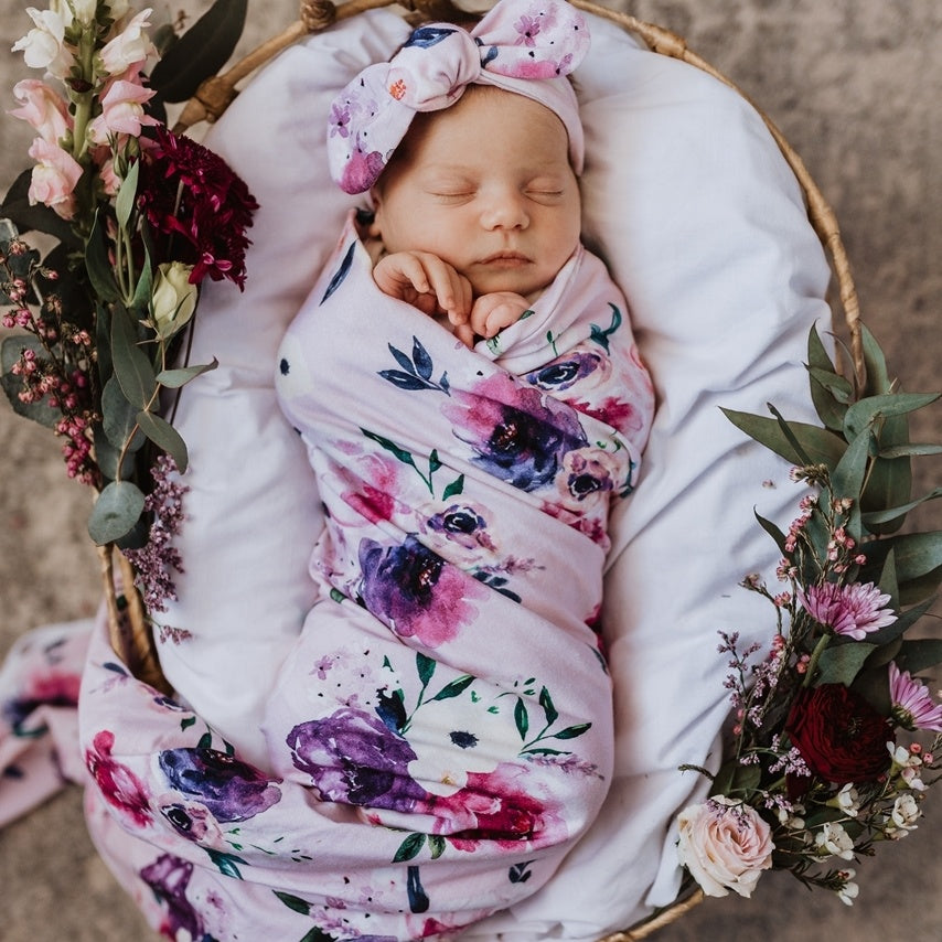 Baby Jersey Wrap & Topknot Set Floral Kiss