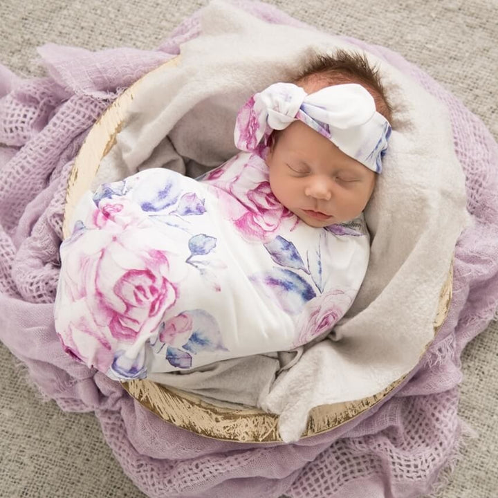 Baby Jersey Wrap & Topknot Set Lilac Skies