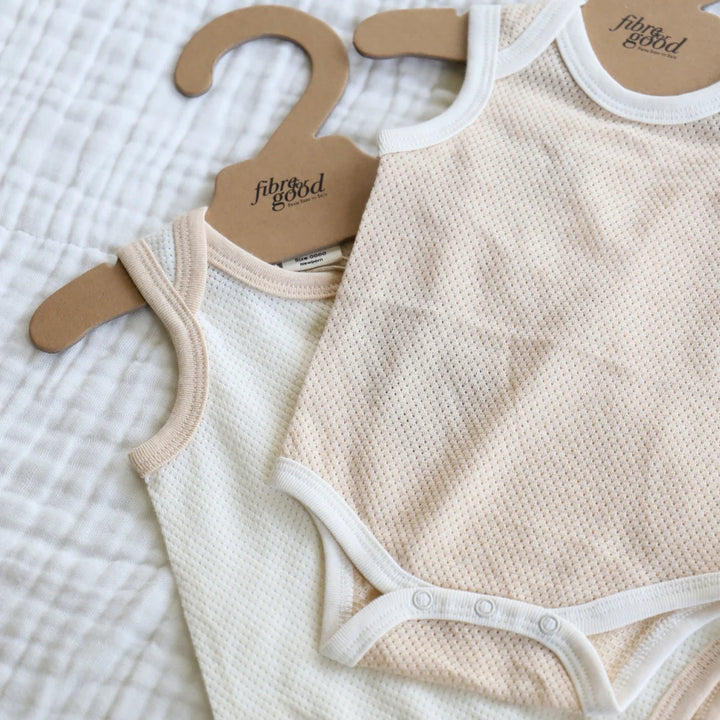 Fibre For Good Organic Cotton Mesh Baby Bodysuit - Brown/Natural