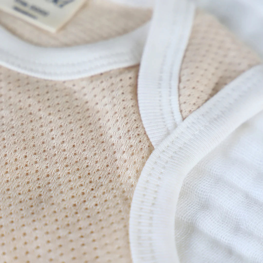 Fibre For Good Organic Cotton Mesh Baby Bodysuit - Brown/Natural