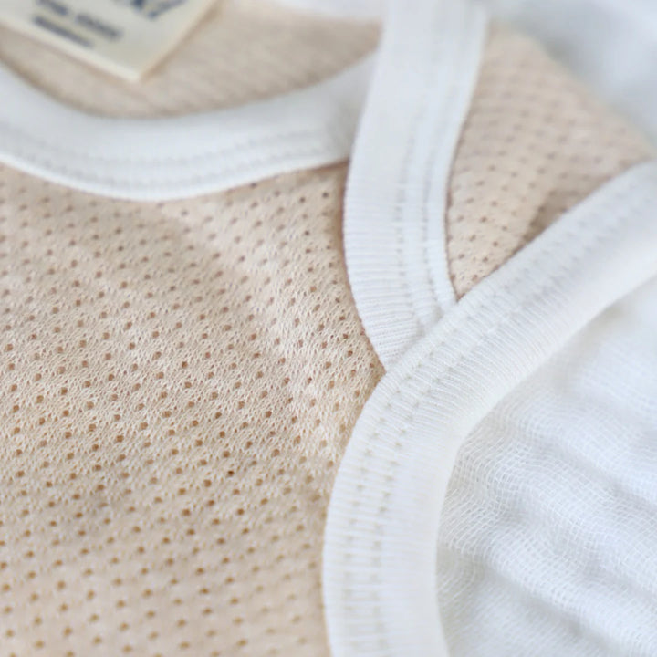 Fibre For Good Organic Cotton Mesh Baby Bodysuit - Brown/Natural