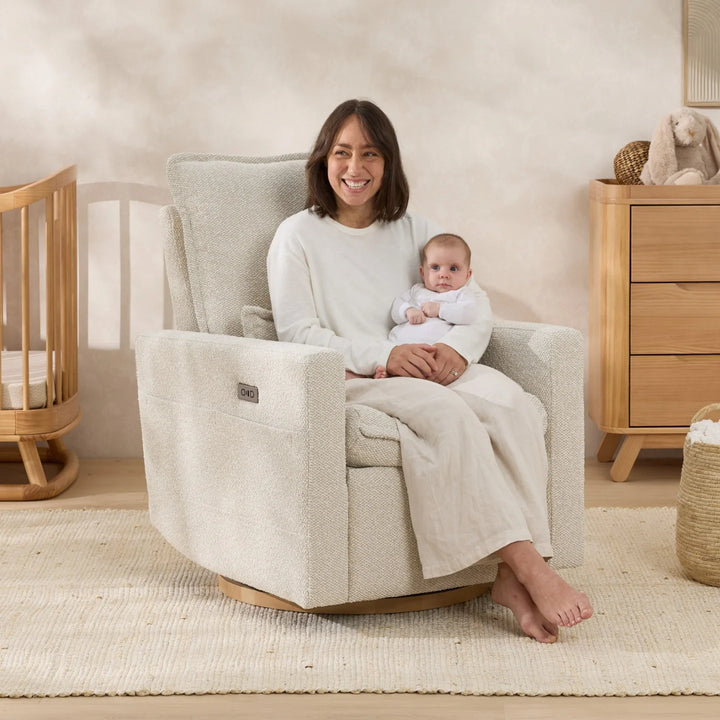 Il Tutto Frankie Electric Recliner Glider Nursery Chair in Light Beige Soft Tweed
