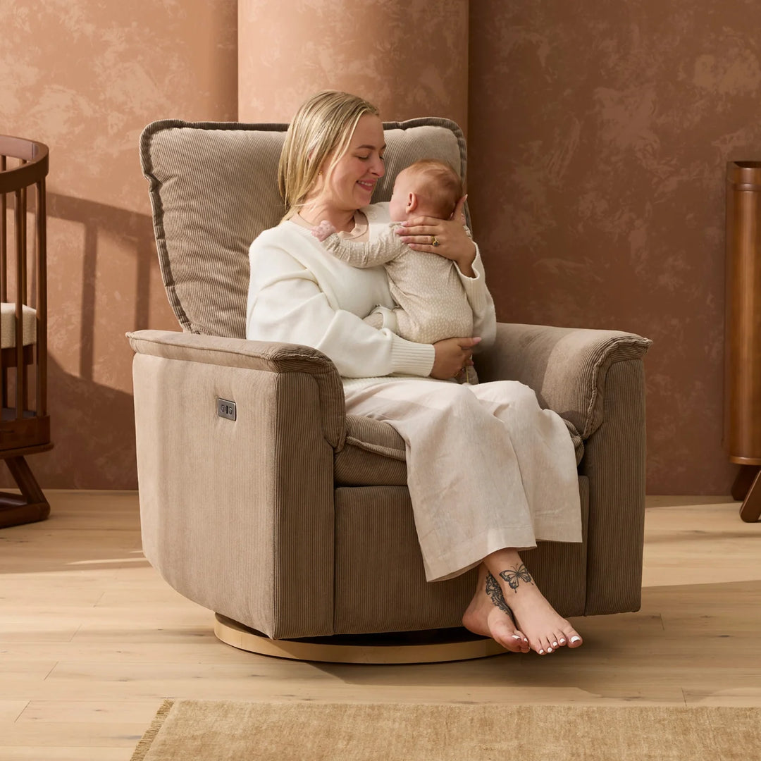 Il Tutto Louie Electric Recliner Glider Nursery Chair in Mocha Corduroy