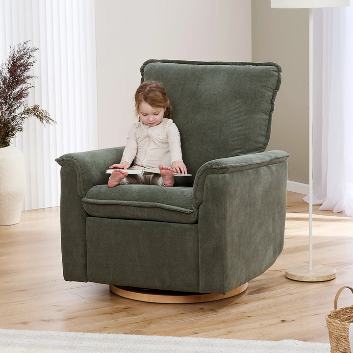 Il Tutto Louie Electric Recliner Glider Nursery Chair in Olive Corduroy