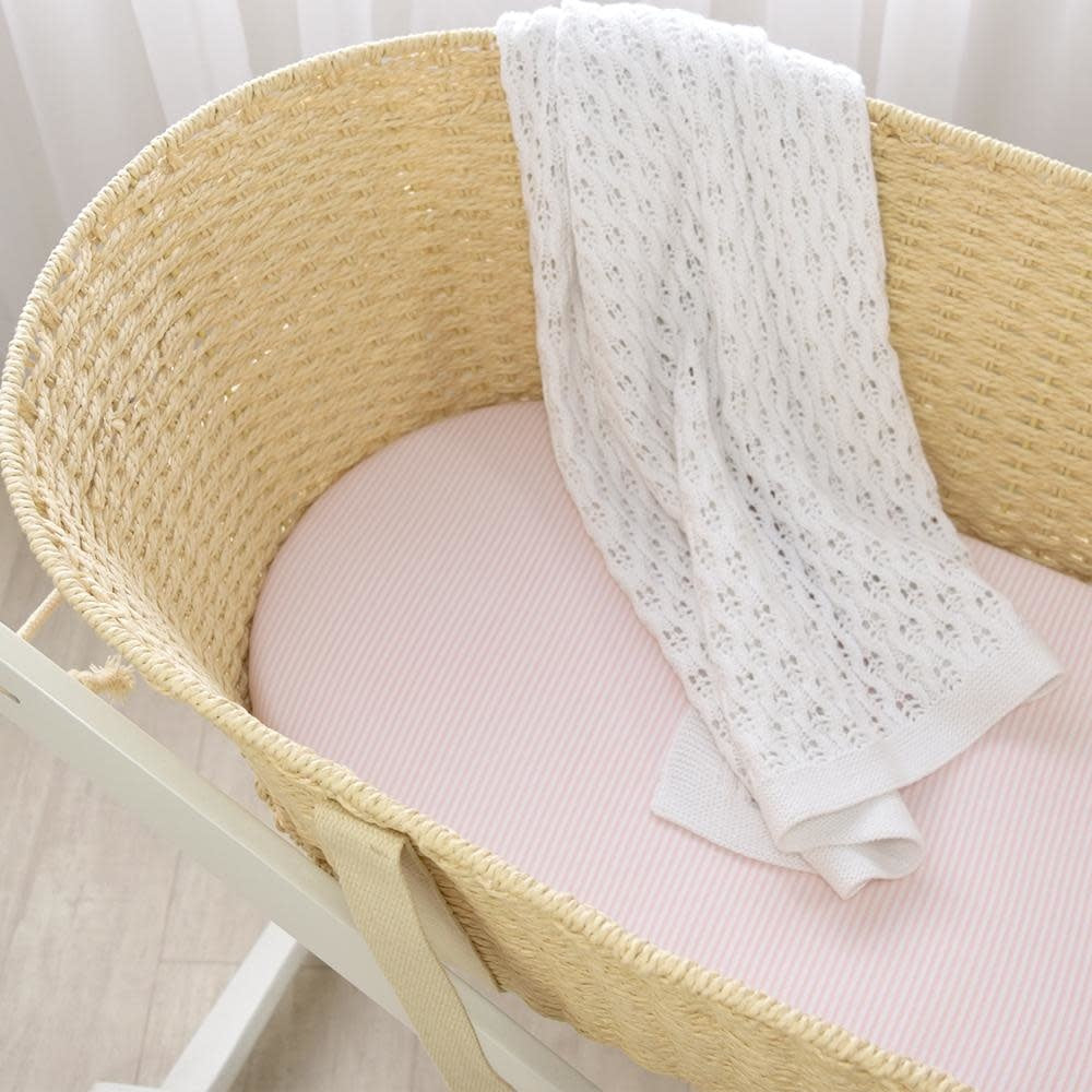 2 Pack Moses/Pram Fitted Sheets - Swan/Pink Stripe