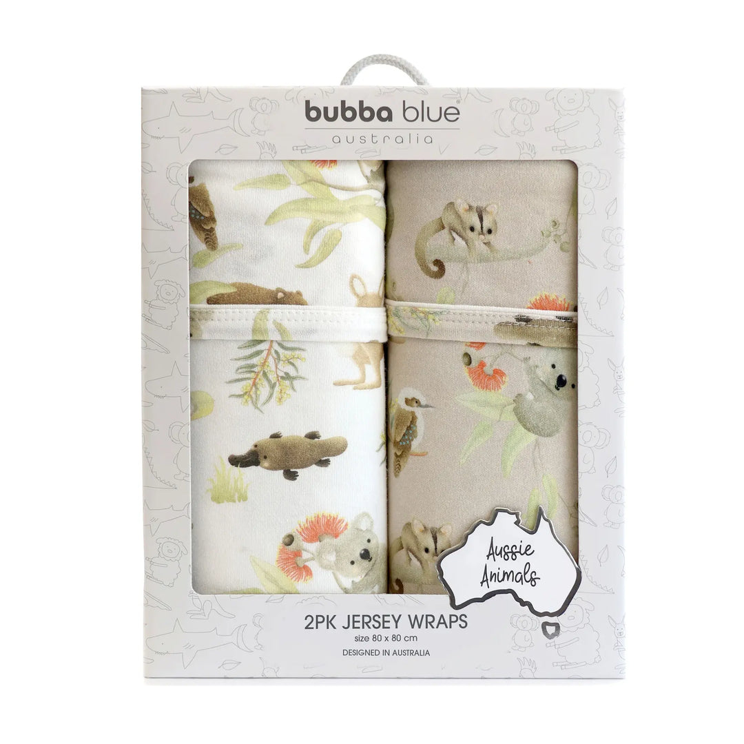 Bubba Blue Aussie Animals 2 PK JERSEY WRAPS - OATMEAL