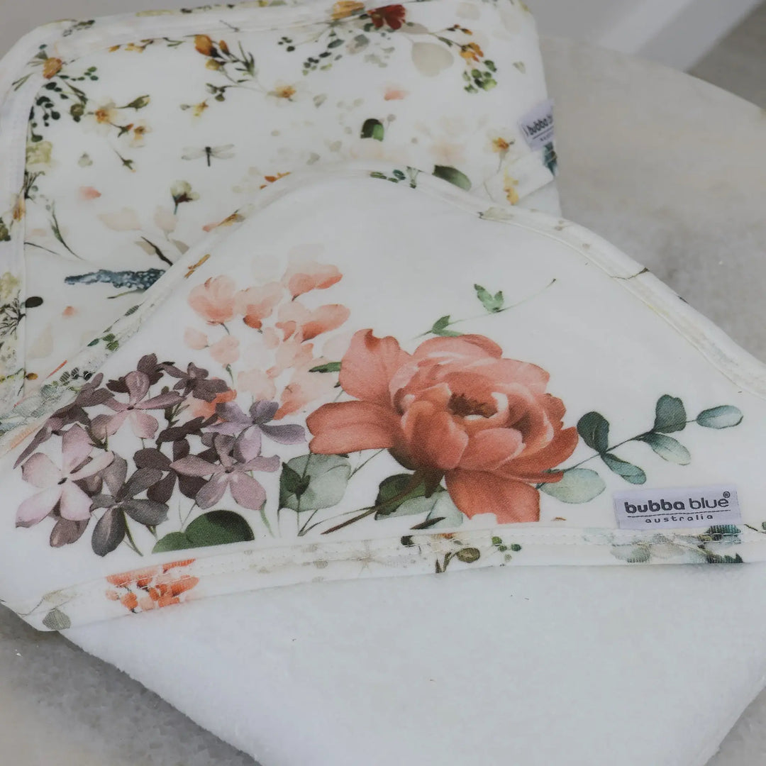Bubba Blue Peonies Bamboo 2pk Hooded Towels