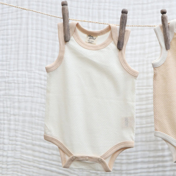Fibre For Good Organic Cotton Mesh Baby Bodysuit - Natural/Brown