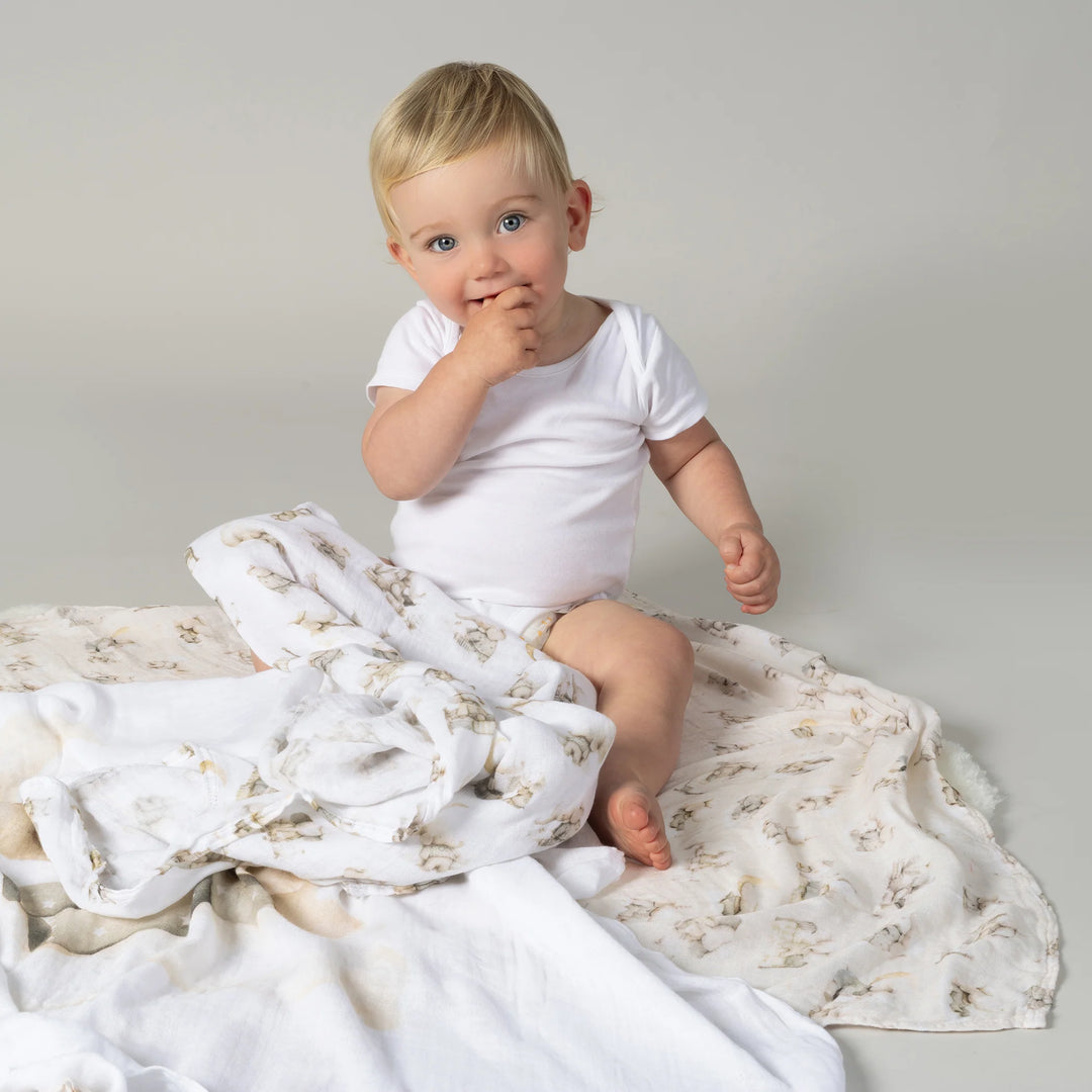 Bubba Blue Elephant Bedtime 3pk Muslin Wraps