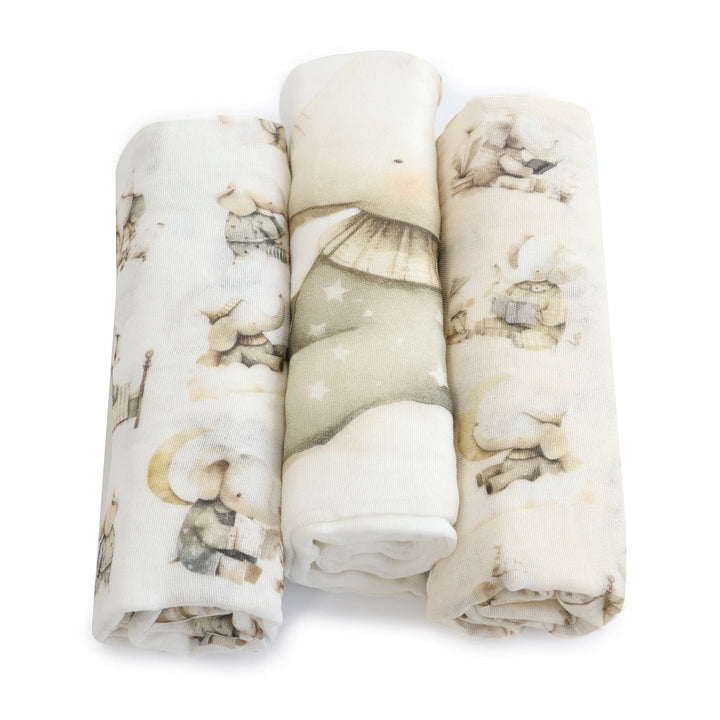 Bubba Blue Elephant Bedtime 3pk Muslin Wraps