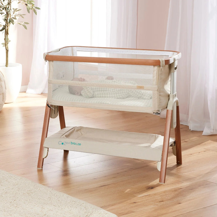 iL Tutto CoZee Breeze Plus Co-Sleeping Bassinet with Rocking Legs in Scandi Walnut and Ecru