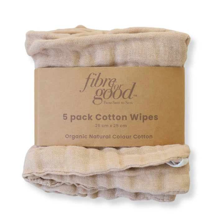 Fibre For Good Organic Cotton Reusable Baby Wipes (5-Pack) - Brown