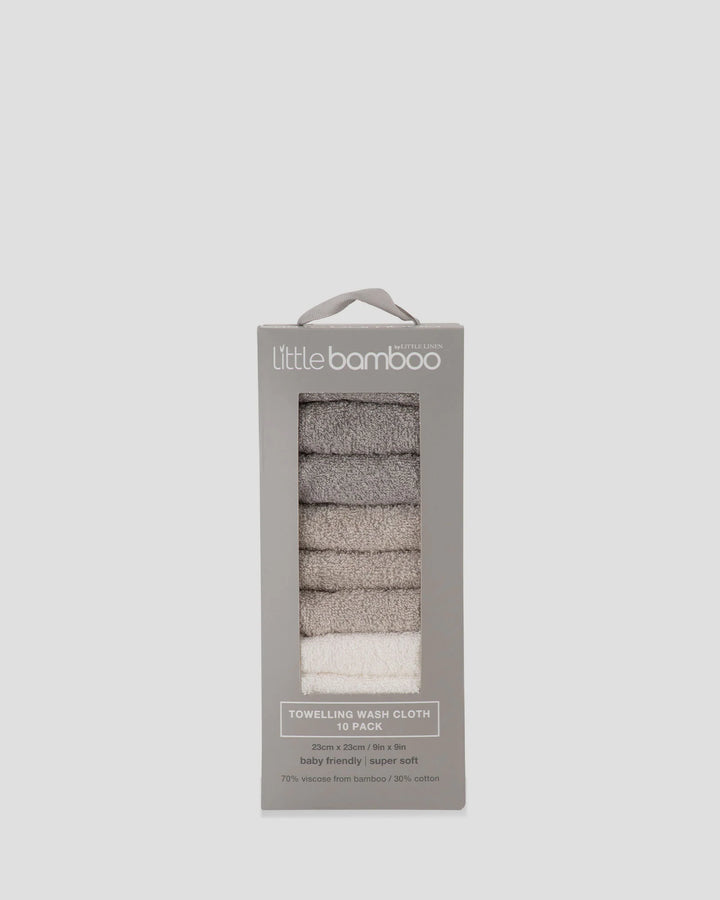 Little Bamboo Baby Towelling Washer 10PK - Stone Grey