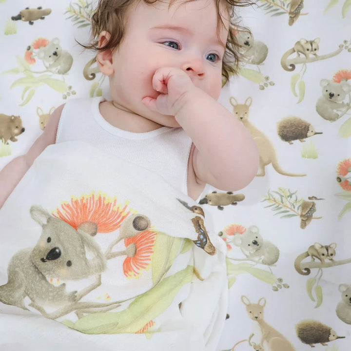 Bubba Blue Aussie Animals 3 PK MUSLIN WRAPS- OATMEAL