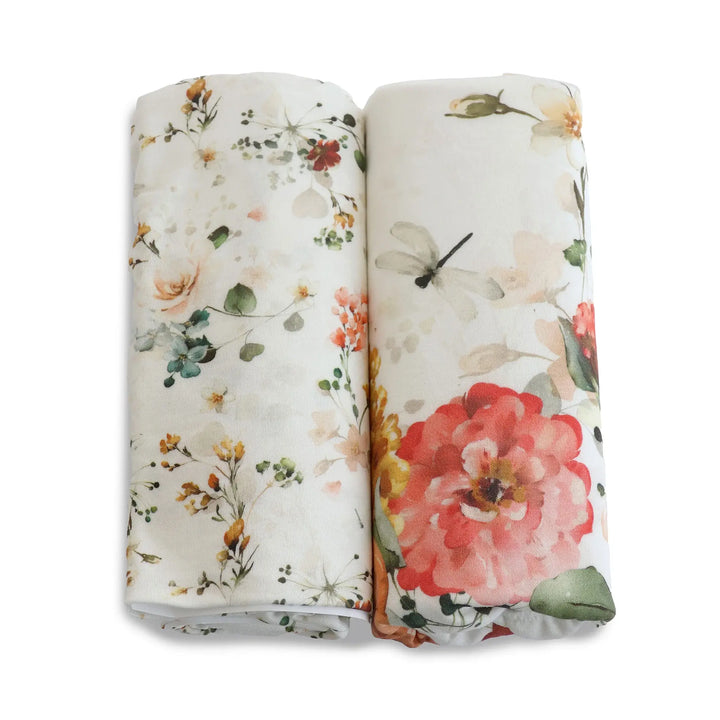 Bubba Blue Peonies Bamboo 2pk Jersey Co Sleeper/Bedside Sleeper Fitted Sheets