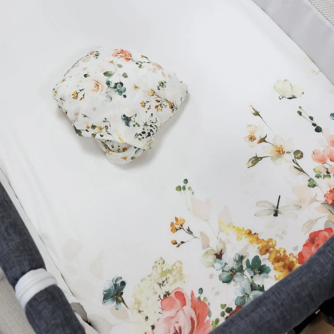 Bubba Blue Peonies Bamboo 2pk Jersey Co Sleeper/Bedside Sleeper Fitted Sheets