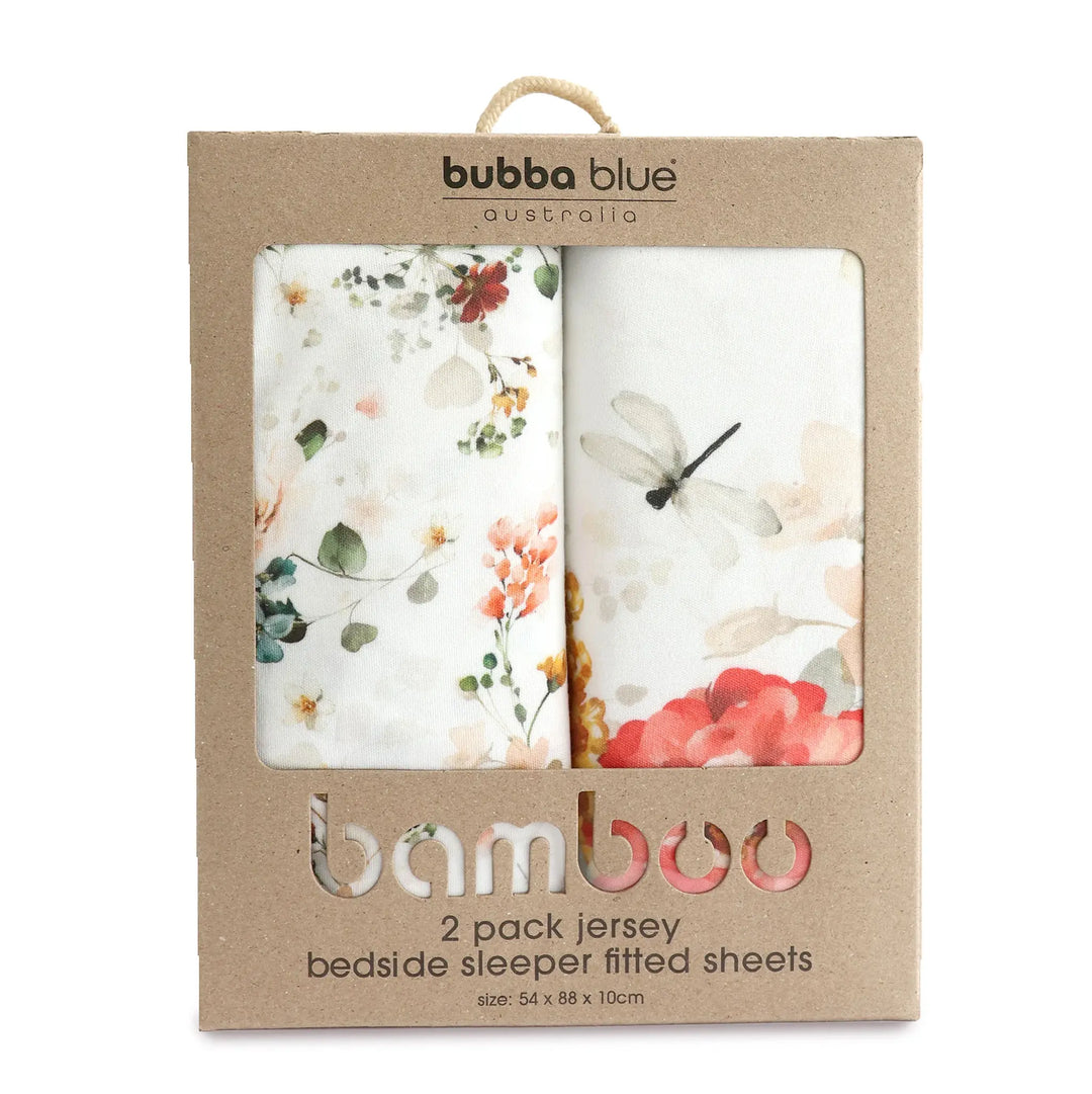 Bubba Blue Peonies Bamboo 2pk Jersey Co Sleeper/Bedside Sleeper Fitted Sheets