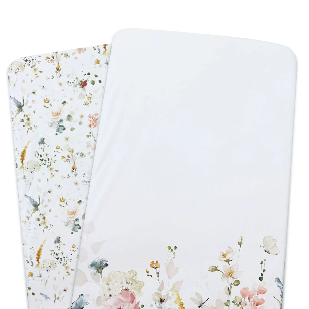 Bubba Blue Peonies Bamboo 2pk Jersey Co Sleeper/Bedside Sleeper Fitted Sheets