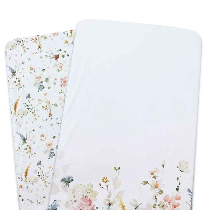 Bubba Blue Peonies Bamboo 2pk Jersey Co Sleeper/Bedside Sleeper Fitted Sheets