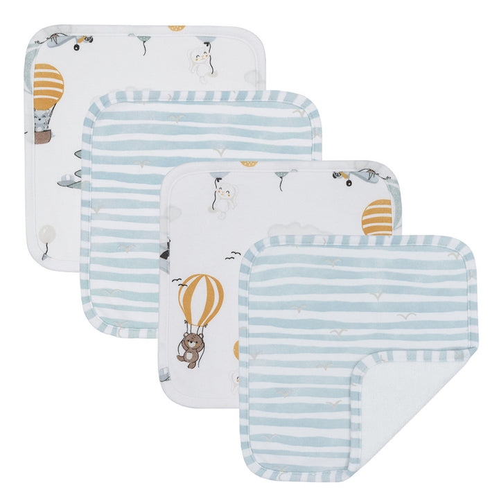 Living Textiles Wash Cloths 4pk-Up Up & Away/Stripes