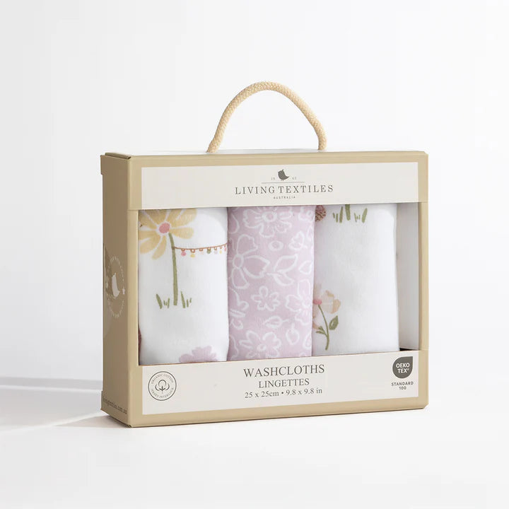 Living Textiles Organic Wash Cloths 3 Pack - Whimsical Wonderland