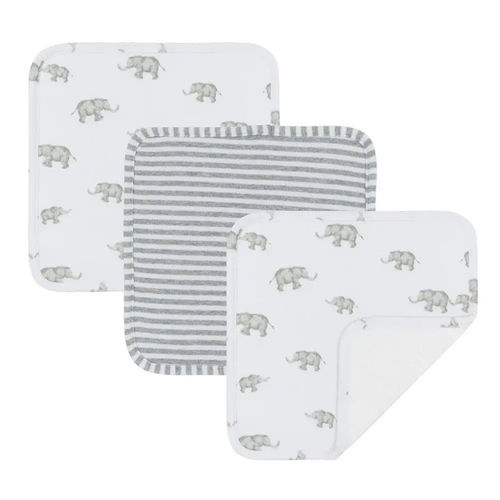 Living Textiles 3pk Wash Cloths - Watercolour Elephant