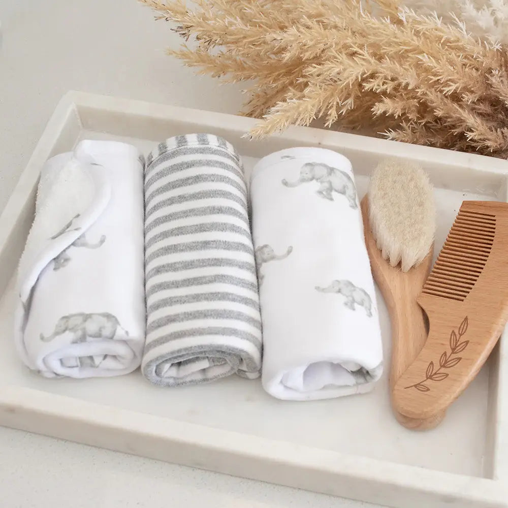 Living Textiles 3pk Wash Cloths - Watercolour Elephant
