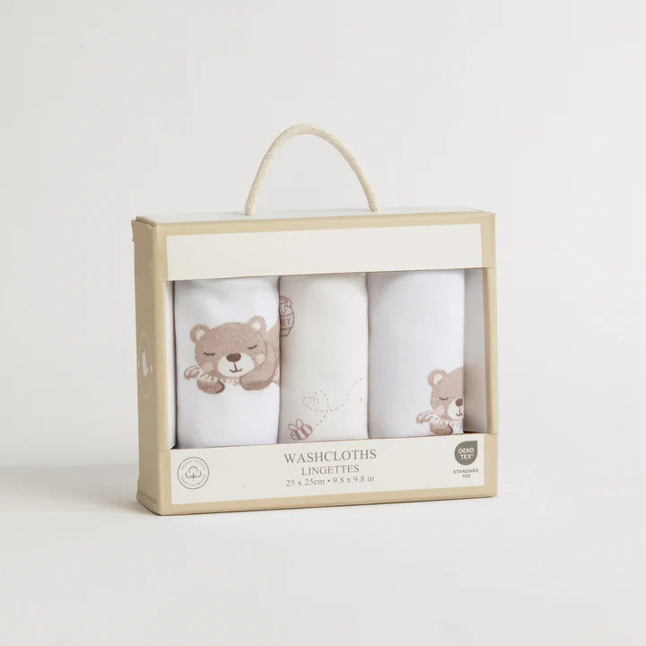 Living Textiles 3 Pack Washcloths - Cuddly Bear