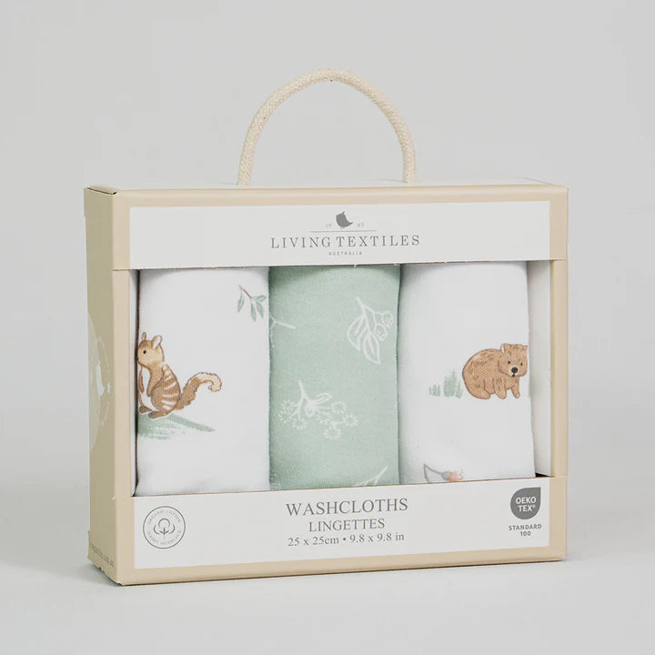 Living Textiles 3 Pack Organic Wash Cloths - Australiana
