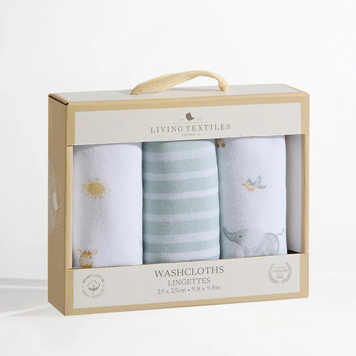 Living Textiles 3 Pack Organic Wash Cloths - Roam & Roar