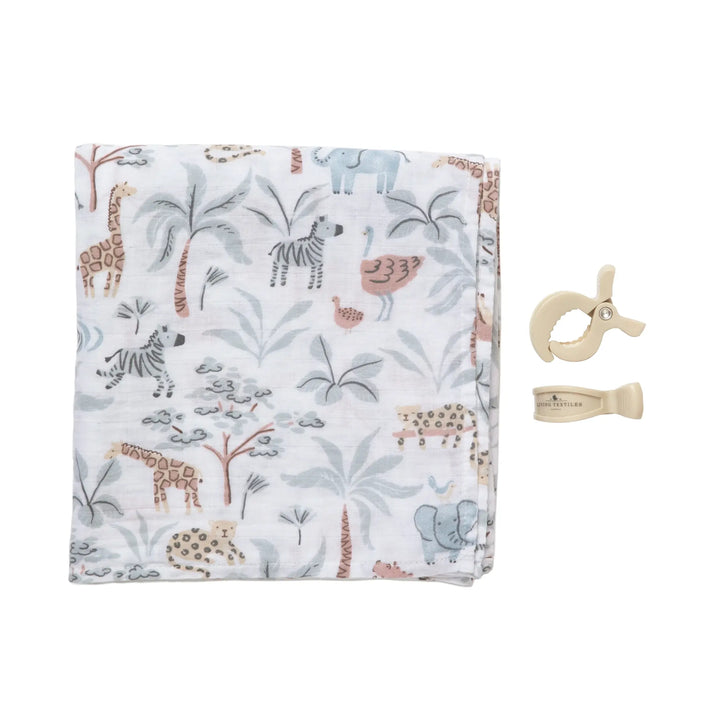 Living Textiles Organic Muslin swaddle and peg set - Wild Safari