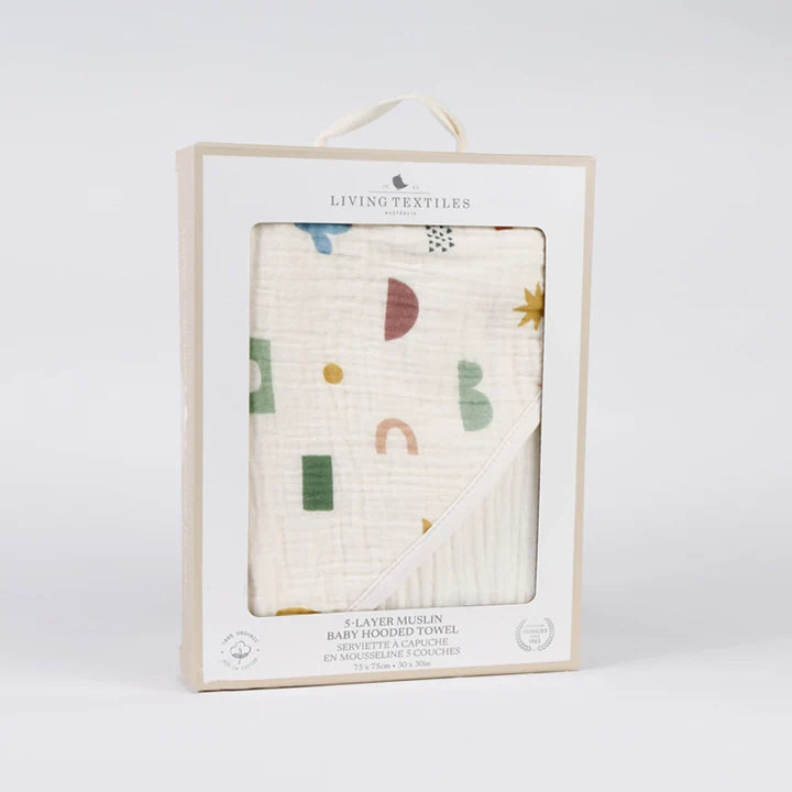 Living Textiles Muslin Hooded Towel - Geo Mod