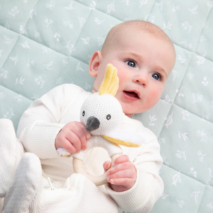 Living Textiles Ring Rattle - Cockatoo