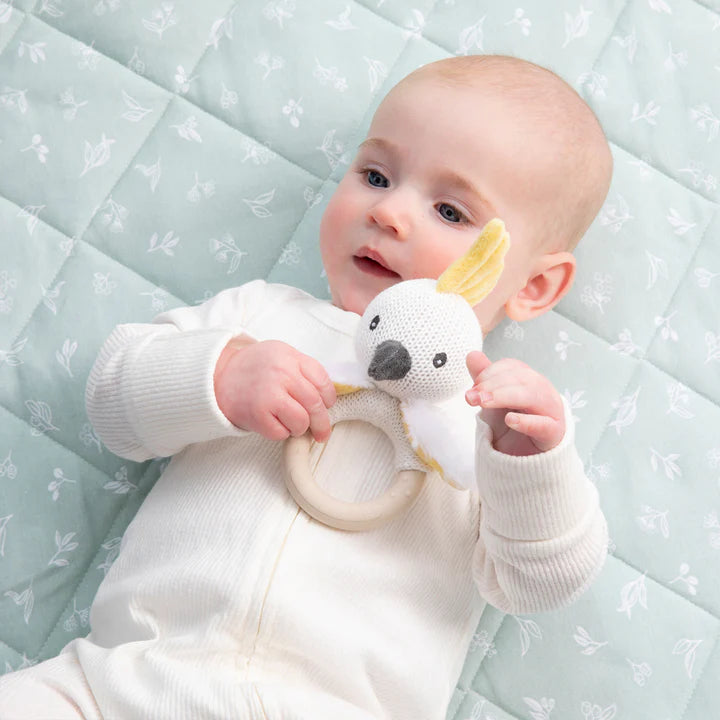 Living Textiles Ring Rattle - Cockatoo