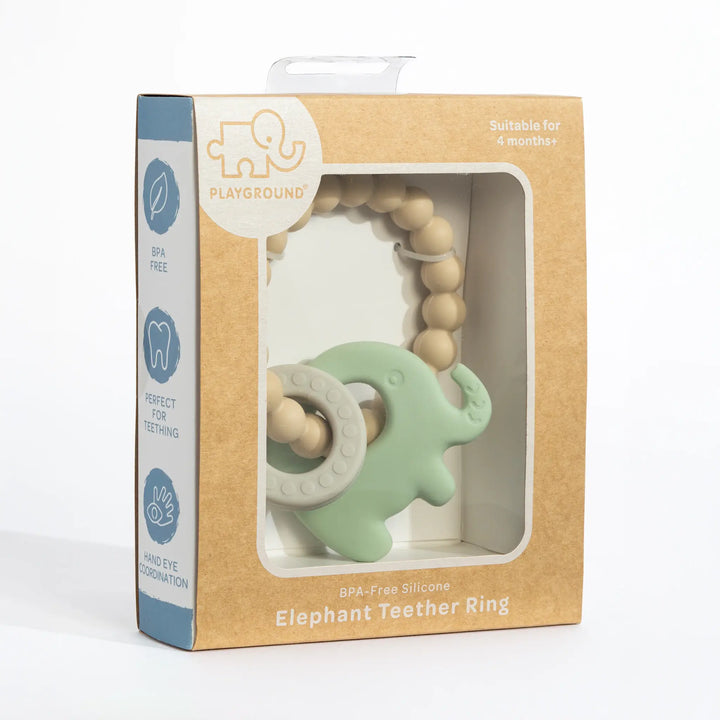 Playground Silicone Elephant Teether - Light Sage