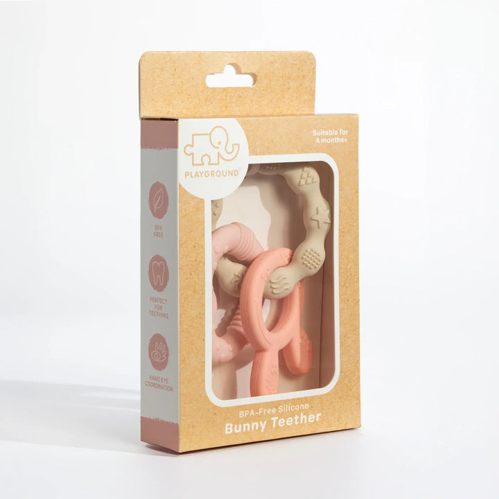 Playground Silicone Bunny Teether - Pink