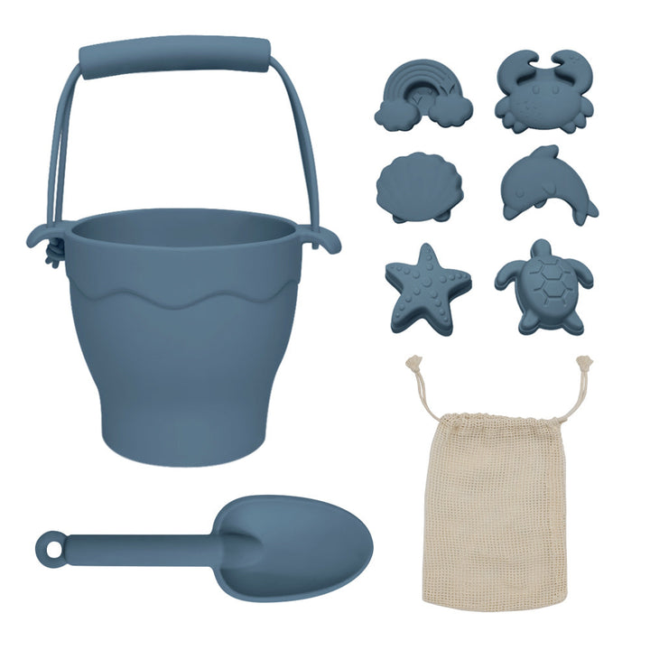 Playground Silicone 8pc Bucket & Spade Set-Steel Blue