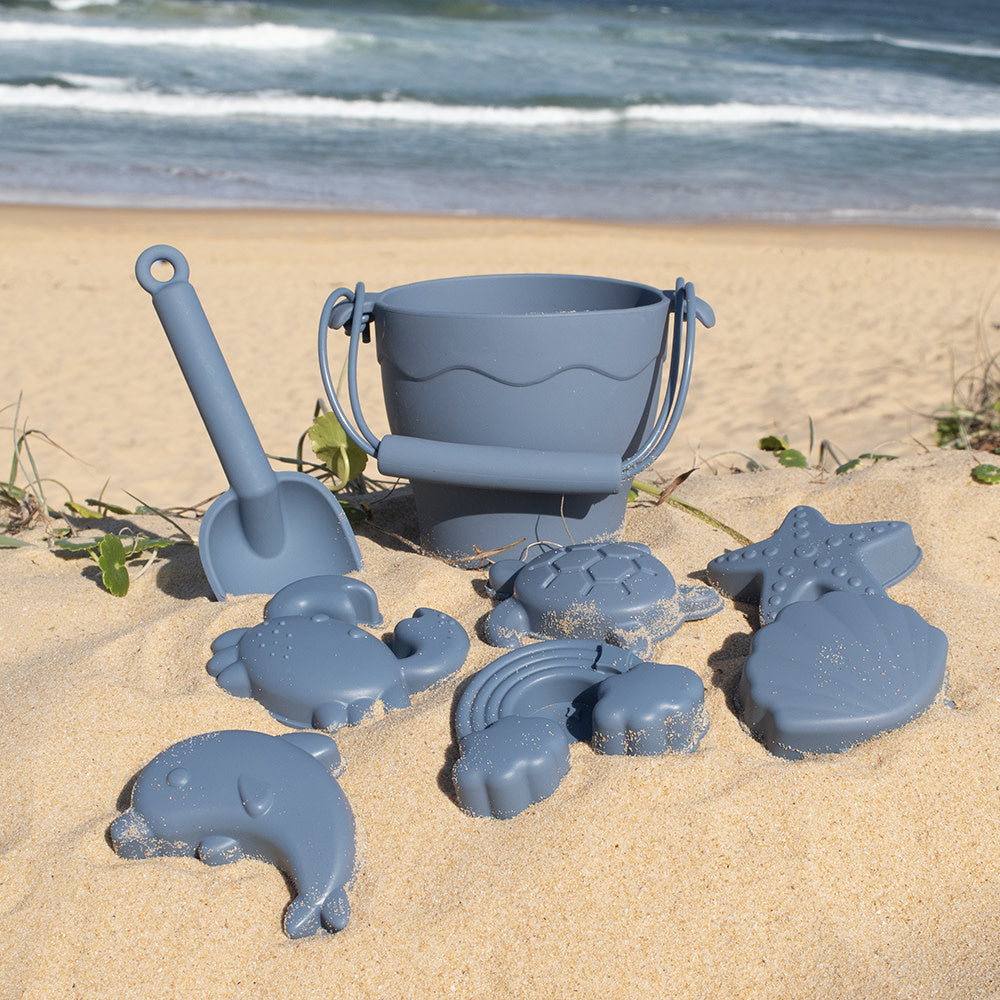 Playground Silicone 8pc Bucket & Spade Set-Steel Blue