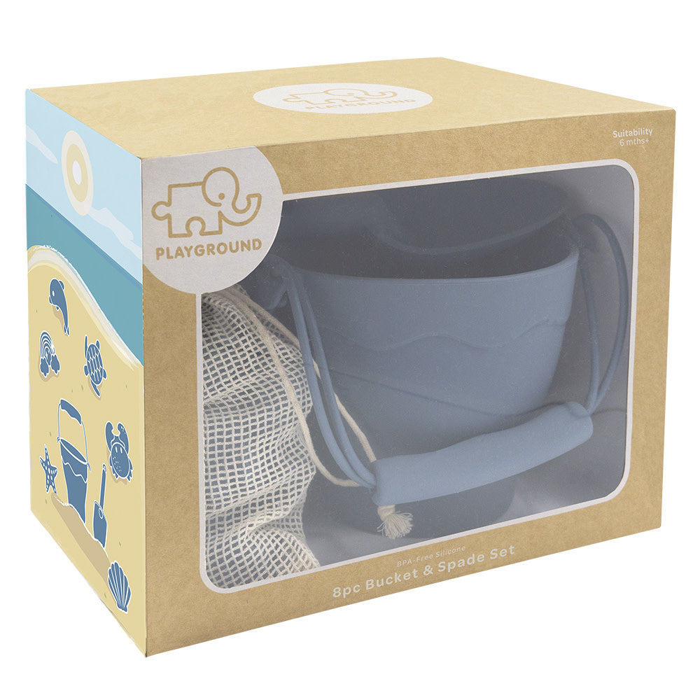 Playground Silicone 8pc Bucket & Spade Set-Steel Blue