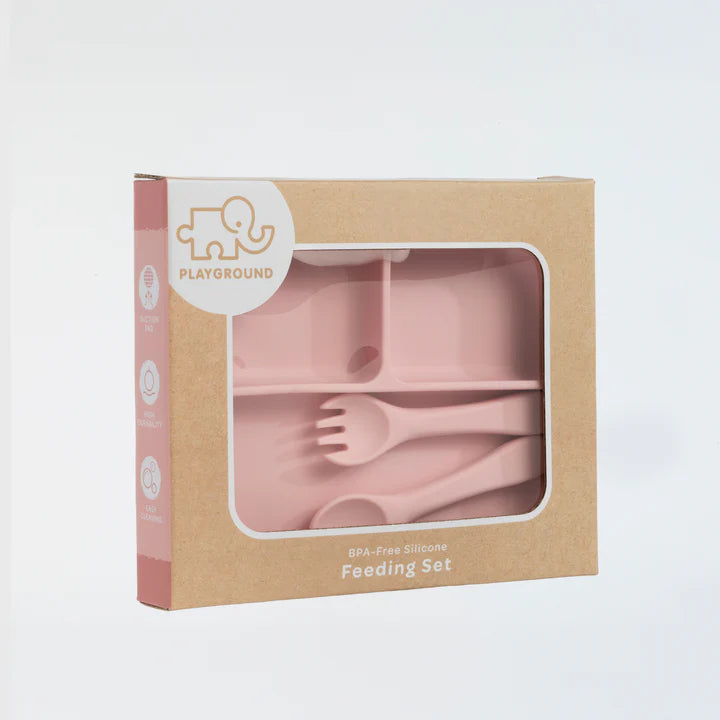 Playground by Living Textiles Silicone Feeding Set- Light Pink