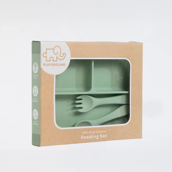 Playground by Living Textiles Silicone Feeding Set- Light Sage