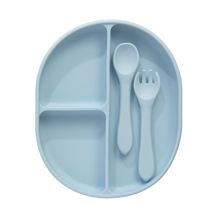 Playground by Living Textiles Silicone Feeding Set- Dusty Blue
