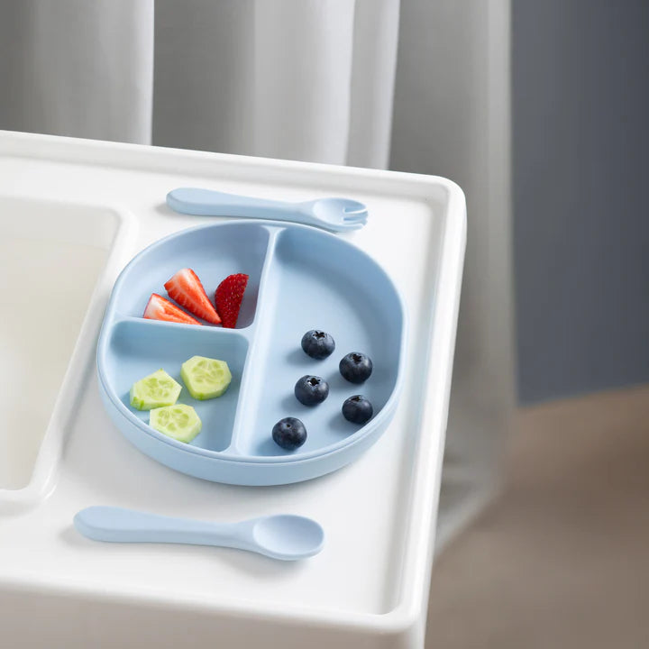 Playground by Living Textiles Silicone Feeding Set- Dusty Blue