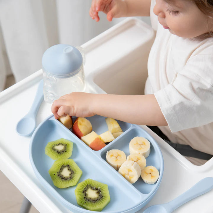 Playground by Living Textiles Silicone Feeding Set- Dusty Blue