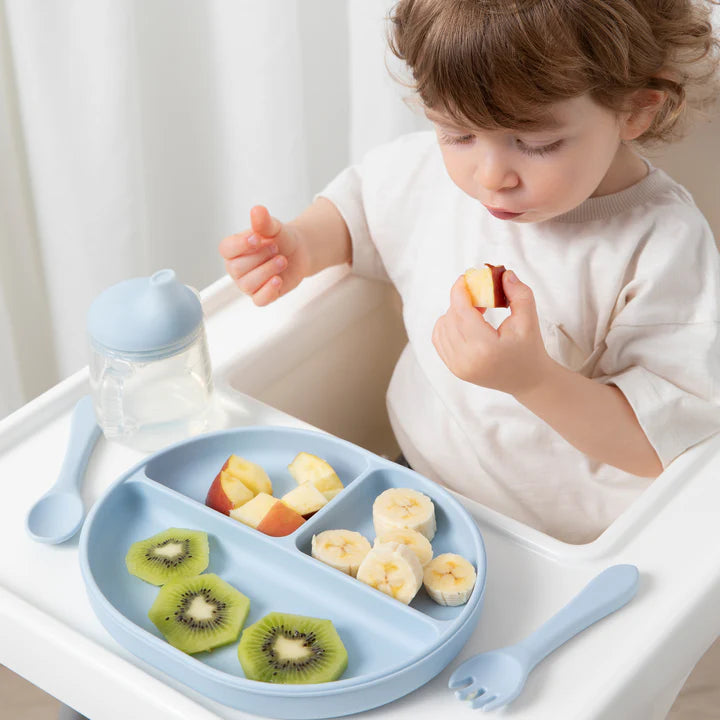 Playground by Living Textiles Silicone Feeding Set- Dusty Blue
