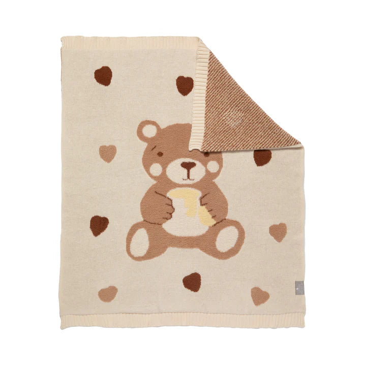 Living Textiles Jacquard Pram Blanket - Cuddly Bear